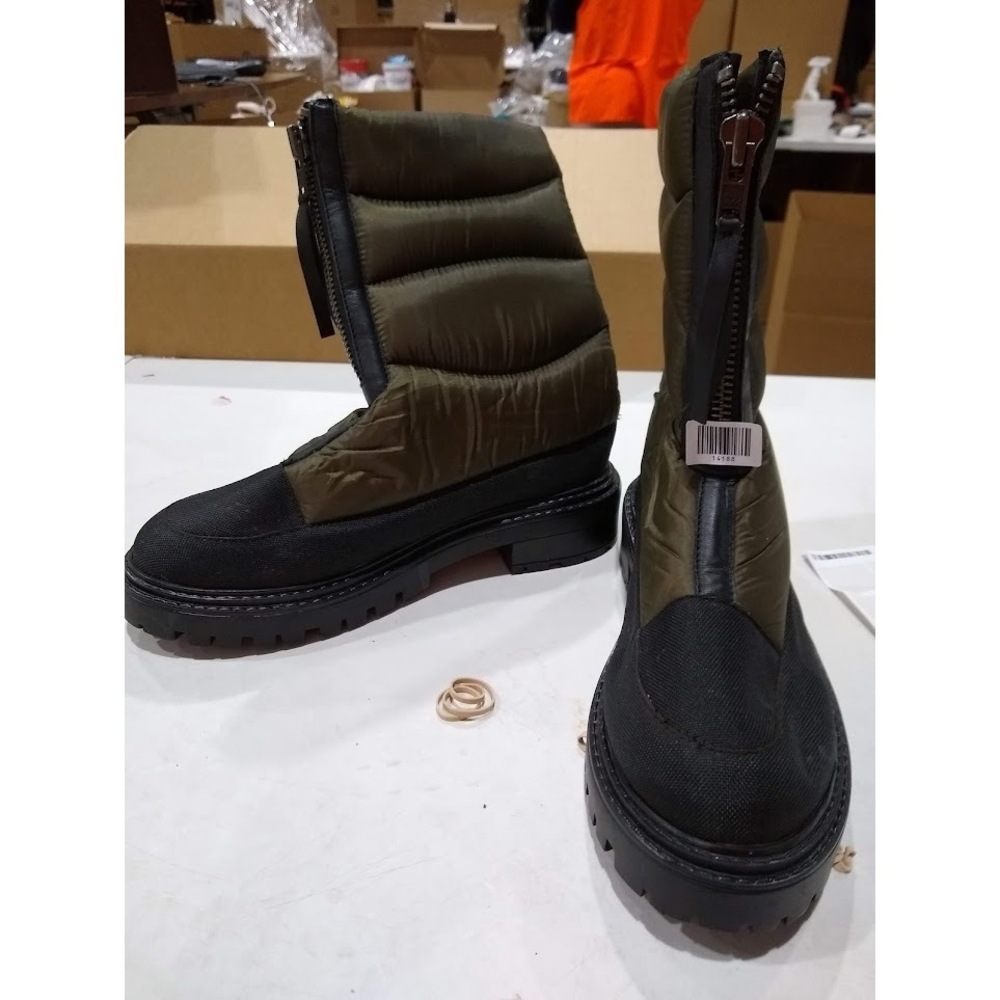 Enjoiya Green Puffer Zipper Front Winter Rain Boots Lug Sole Size 10